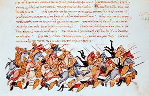 Byzantinske kavalerister overvælder fjendens kavaleri og fodsoldater af Unbekannt