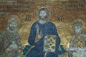 Byzantinsk mosaik, der viser Kristus på tronen mellem jordiske herskere, 1100-tallet af Unbekannt