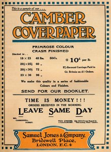 Camber Coverpaper - Samuel Jones & Company-annonce, 1919 af Unbekannt