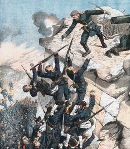 Kaptajn Lebedief forsvarer heroisk bastionen ved Port Arthur, russisk-japanske krig, 1904-5 af Unbekannt