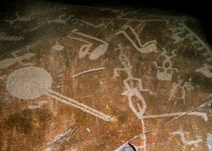 Udskårne Petroglyph Folk, hjorte, elge, fugle, støvler og cirkler, 4.-3. årtusinde f.Kr. af Unbekannt