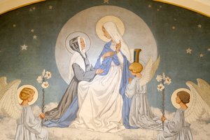 Catherine Laboure og Jomfru Maria. Fresco. Kapel af Vor Frue af den mirakuløse medalje. Paris DR af Unbekannt
