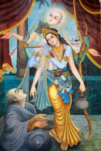 Chaitanya Mahaprabhu, en Vaishnava-helgen og social reformator fra det 15. århundrede - Vaishnava betyder at ære Vishnu eller Krishna (Krishna, der spiller fløjte, er en af Vishnus avatarer) Vrindavan Inde af Unbekannt