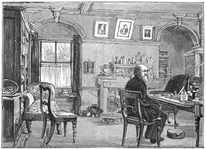 Charles Darwin, engelsk naturforsker, i sit studie, c1870 1887 af Unbekannt