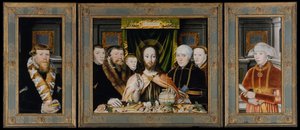 Christ Blessing, omgivet af en donorfamilie, ca. 1573-82. af Unbekannt