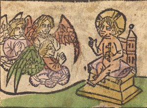Kristusbarn med tre engle, ca. 14601470. af Unbekannt