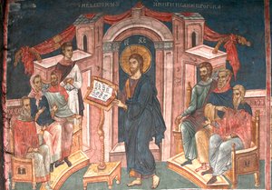 Kristus i synagogen i Nazareth, ca 1350 af Unbekannt