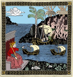 Christopher Columbus Discovering America, træsnit, 1493 af Unbekannt
