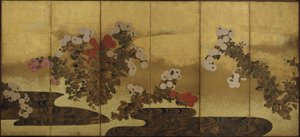 Krysantemum ved siden af et vandløb, Edo-periode, 1800-tallet. af Unbekannt