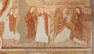 Kirke (Église Saint-Martin). Interiør. Vægmalerier (fresko). Skibets vestmur. Detalje. Anklage og bebudelse af Jomfruen. 12. århundrede. af Unbekannt