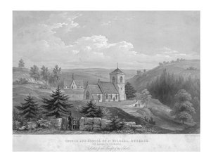 St. Michaels kirke og skole, Bussage, c1800. af Unbekannt