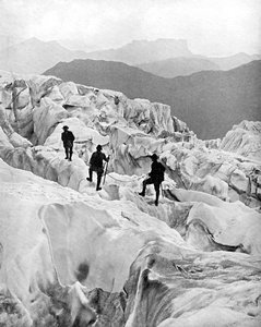 Klatring gennem Bossons isfald på vej op af Mont Blanc, Schweiz, begyndelsen af det 20. århundrede af Unbekannt
