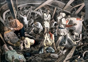 Kulminearbejdere fanget under jorden af et tagfald, Courrieres Mines, Pas-de-Calais, Frankrig, 1906 af Unbekannt