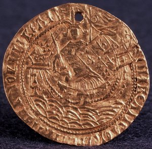 Mønt Korabelnik af Tsar Ivan III Bagside: Lineal på sit skib, 1471-1490 af Unbekannt
