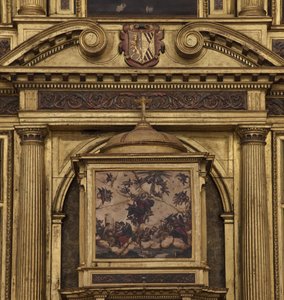 Kollegial kirke. Interiør. Højalteret. Detalje. Centrum. Maleri. Olie på agat. 1624. af Unbekannt