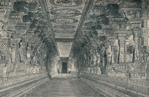 Kolonnade i det indre af det hinduistiske tempel på øen Rameswaram i det sydlige Indien, c1903, af Unbekannt