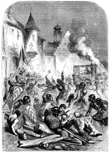 Kamp mellem engelske og franske riddere på en plads i Limoges af Unbekannt