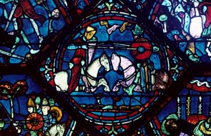 Kamp mellem Roland og King Marsile, farvet glas, Chartres Cathedral, Frankrig, 1194-1260 af Unbekannt
