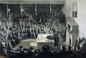 Foredrag af fysiker Michael Faraday (1791-1867) foran Royal Institution i London den 27. december 1855 i nærværelse af prins Albert af Saxe Cobourg Gotha (Saxe-Cobourg-Gotha) af Unbekannt