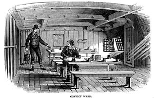 Fængselsafdeling om bord på fængselshulken Warrior i Woolwich, London, 1848 af Unbekannt