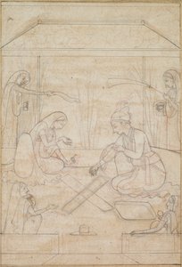 Par, der spiller Chaupar på en terrasse, ca. 1790-1800. af Unbekannt