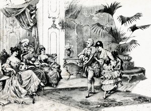 Hofdans i rokokokostume. omkring 1900 af Unbekannt