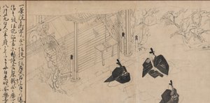 Hoffolk besøger Sugawara no Michizanes lighustempel..., ca. 1300. af Unbekannt