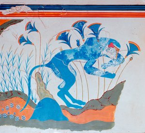 Kretisk fresko af en abe og papyrus, 16.-14. århundrede f.Kr af Unbekannt