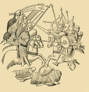 Crusaders and Saracens in Battle, c1930. af Unbekannt