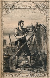 Crusoe laver et lille telt med et sejl, c1870 af Unbekannt