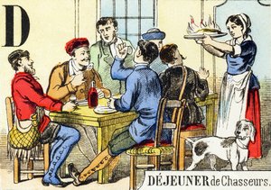 D: Jægers frokost - Jagtalfabetet, ca. 1890 (gravering) af Unbekannt