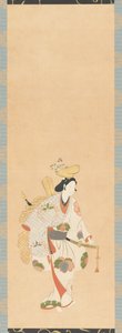 Danser i hvid kjole, mønstret med farvede blade..., Edo-perioden, Kambun-æraen, 1661-1673. af Unbekannt