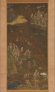 Descent and Return of Amida til Western Paradise med en troendes sjæl Gosho mandara, c1300. af Unbekannt