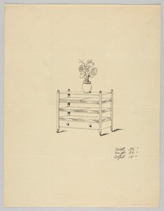 Design til trelageret bord med vase og blomster, 1900–05 af Unbekannt