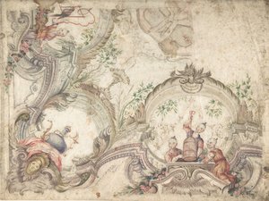 Design til en loftsdekoration med kinoserier, 1725-75. af Unbekannt