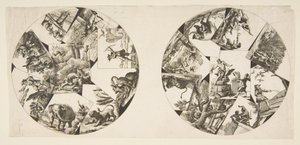 Tegninger til plader taget fra Audrys illustrationer til La Fontaines fabler, efter 1755. af Unbekannt