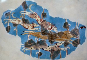 Detalje af en mykensk fresco, der viser en vildsvinejagt af Unbekannt
