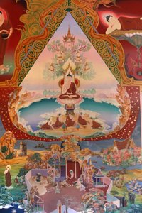 Detalje af et vægmaleri i Uposatha (helligdomshallen) i Buddhapadipa-templet, Wimbledon, Grande-Bretagne af Unbekannt