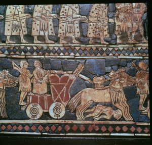 Detalje af standarden Ur, der viser en sumerisk krigsvogn, det sydlige Irak, omkring 2600-2400 f.Kr. af Unbekannt