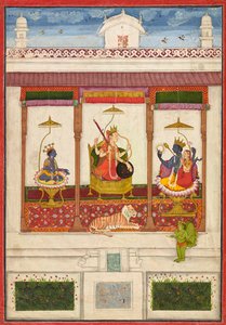 Devi med Krishna og Vishnu i et palads, ca. 1645-1655. af Unbekannt