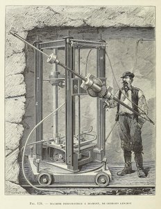 Diamantboremaskine designet af Georges Leschot, pub. 1883 gravering, 1883. af Unbekannt