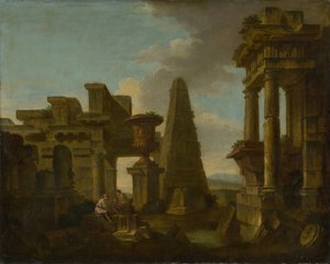 Terningspillere i romantiske ruiner af Unbekannt