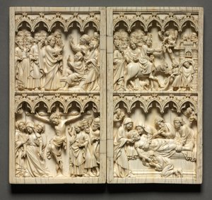 Diptykon med scener fra Kristi liv venstre fløj: Lazarus opstandelse og korsfæstelse, ca. 135 af Unbekannt