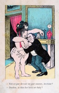 Doktor, er dette for kærlighed eller pligt, vintage fransk postkort, c1900 af Unbekannt
