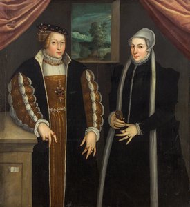 Dobbeltportræt Marie af Brandenburg-Kulmbach og Christina af Danmark, ca. 1580 af Unbekannt