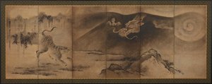 Drage og tiger, Momoyama- eller Edo-periode, 1600-tallet. af Unbekannt