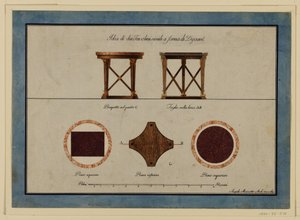 Tegning, design til to små morgenbord, tidligt i det 19. århundrede af Unbekannt