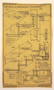 Tegning, Design til et masseoperativt hus designet af Hector Guimard, trappekonstruktion af Unbekannt