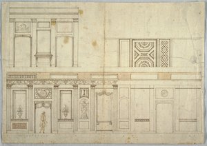 Tegning, design til et interiør, 1800-1820 af Unbekannt