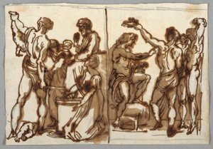 Tegning, Salomons dom; The Flaying of Marsyas, ca. 1820 af Unbekannt